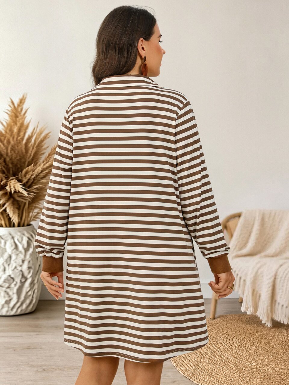 Plus Size Women's Striped Colorblock Casual Traditional Daily Autumn Travel Dress Office Vacation Fall