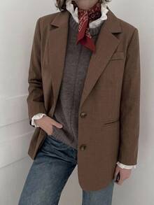 Levarali Women's Casual Smart Plus Size Brown Blazer Long Sleeve Lapel Collar Office Business Formal Work Suit Jackets Tops Fall Teachers' Day - Khaki - View 2