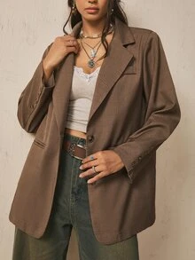 Levarali Women's Casual Smart Plus Size Brown Blazer Long Sleeve Lapel Collar Office Business Formal Work Suit Jackets Tops Fall Teachers' Day - Khaki - View 12