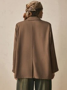 Levarali Women's Casual Smart Plus Size Brown Blazer Long Sleeve Lapel Collar Office Business Formal Work Suit Jackets Tops Fall Teachers' Day - Khaki - View 10