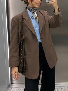 Levarali Women's Casual Smart Plus Size Brown Blazer Long Sleeve Lapel Collar Office Business Formal Work Suit Jackets Tops Fall Teachers' Day - Khaki - View 3