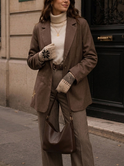 Levarali Women's Casual Smart Plus Size Brown Blazer Long Sleeve Lapel Collar Office Business Formal Work Suit Jackets Tops Fall Teachers' Day