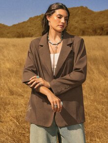 Levarali Women's Casual Smart Plus Size Brown Blazer Long Sleeve Lapel Collar Office Business Formal Work Suit Jackets Tops Fall Teachers' Day - Khaki - View 4