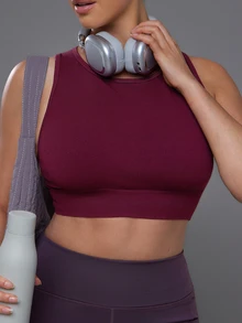 Voyena Tank Top Olahraga Kasual Wanita Ukuran Plus Warna Polos - Burgundy - View 7