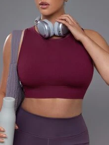 Voyena Tank Top Olahraga Kasual Wanita Ukuran Plus Warna Polos - Burgundy - View 6