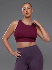 Voyena Tank Top Olahraga Kasual Wanita Ukuran Plus Warna Polos - Burgundy - View 3