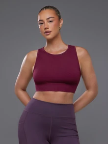 Voyena Tank Top Olahraga Kasual Wanita Ukuran Plus Warna Polos - Burgundy - View 5