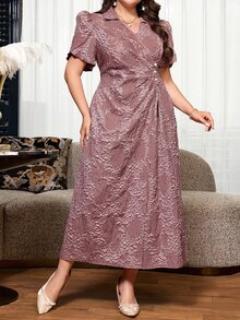SHEIN Clasi 大尺碼女款洋裝 春夏優雅浪漫短袖 收腰顯瘦 適合辦公室、婚禮、晚宴、通勤、休閒外出 - 藕粉色 - 查看 7