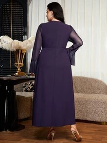 Reflora Elegantes Partykleid in Große Größen mit Glockenärmeln für den Herbst - Violett - Übersicht 7