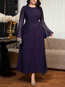 Reflora Elegantes Partykleid in Große Größen mit Glockenärmeln für den Herbst - Violett - Übersicht 8