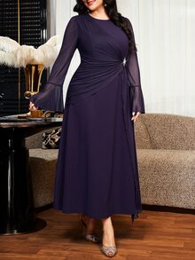 Reflora Elegantes Partykleid in Große Größen mit Glockenärmeln für den Herbst - Violett - Übersicht 3