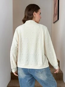 SHEIN LUNE 大尺碼女款純色棒球領拉鍊休閒百搭日常外套 機場白 秋冬款 - 杏色 - 查看 2