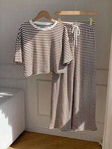 Comfortcana Women's Summer Casual Striped T-Shirt And Pants 2 Pieces Set - Multicolor - View 3