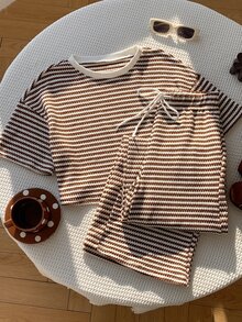 Comfortcana Women's Summer Casual Striped T-Shirt And Pants 2 Pieces Set - Multicolor - View 6