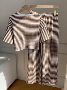 Comfortcana Women's Summer Casual Striped T-Shirt And Pants 2 Pieces Set - Multicolor - View 2