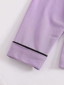 Girls' Simple Plaid Long Pants & English Letter Print Long Sleeve Casual 2 Pieces Loungewear Set - Purple - View 8