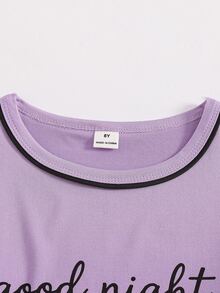 Girls' Simple Plaid Long Pants & English Letter Print Long Sleeve Casual 2 Pieces Loungewear Set - Purple - View 5