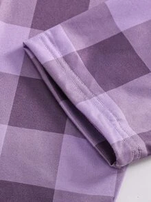 Girls' Simple Plaid Long Pants & English Letter Print Long Sleeve Casual 2 Pieces Loungewear Set - Purple - View 4