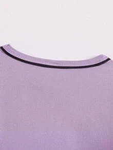 Girls' Simple Plaid Long Pants & English Letter Print Long Sleeve Casual 2 Pieces Loungewear Set - Purple - View 6