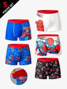 5pcs Tween Boy Comfortable Multi-Color Minimalist Soft Print Boxer Briefs, Fashionable Cartoon Print Underwear For Boys - Multicolor - View 1
