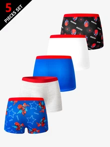 5pcs Tween Boy Comfortable Multi-Color Minimalist Soft Print Boxer Briefs, Fashionable Cartoon Print Underwear For Boys - Multicolor - View 2