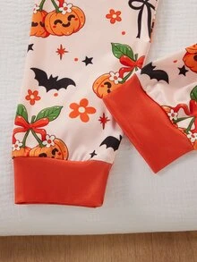 女童長袖修身居家服套裝，粉色南瓜蝴蝶結印花上衣 + 全身南瓜蝴蝶結格紋長褲 2 件套，休閒舒適修身大童睡衣，可愛蝴蝶結南瓜女童居家服，柔軟舒適面料，送給女孩子的完美禮物 - 粉色 - 查看 6
