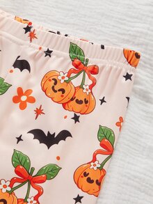 女童長袖修身居家服套裝，粉色南瓜蝴蝶結印花上衣 + 全身南瓜蝴蝶結格紋長褲 2 件套，休閒舒適修身大童睡衣，可愛蝴蝶結南瓜女童居家服，柔軟舒適面料，送給女孩子的完美禮物 - 粉色 - 查看 5