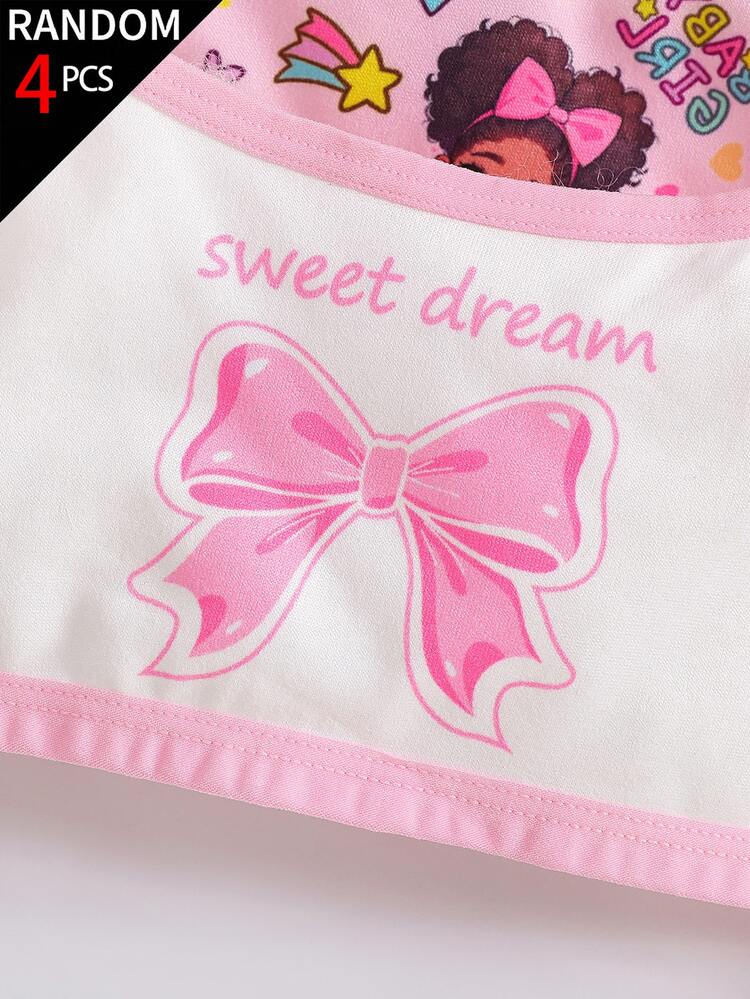 4pcs/Set Young Girl Randomly Selected From 10 Items, Girls Toddler Underwear Set, Print Series With Bows, Strawberries, Hearts And Other Cute Elements, Pink, Magenta, Royal Blue And White Color Combination, Soft And Smooth Texture, Made Of Knitted Fabric, High Elasticity Underwear Set, Suitable For All Seasons - Multicolor - View 5