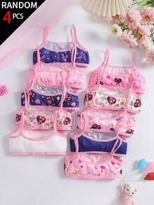 4件/組 少女隨機從10款中挑選，女童內褲套裝，印花系列附蝴蝶結、草莓、愛心等可愛元素，粉色、洋紅色、皇家藍與白色配色，柔軟光滑觸感，針織布料製成，高彈性內褲套裝，適合四季穿著 - 彩色 - 查看 2