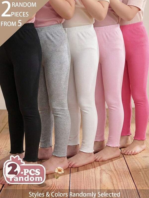 Souflis Souflis 5 piezas enviadas al azar 2 piezas primavera verano todas las estaciones niñas negro blanco gris rosa magenta dulce lindo versátil suave cómodo leggings de punto acanalado conjunto de varias piezas
