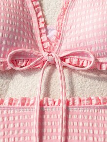 Swim Mod Women's Sexy Halter Ruched Floral Tie Front Textured Plaid Bikini Set, Spring/Summer - Pink - View 4