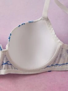 Elorette Bra Tanpa Kawat Motif Bunga Berenda Ukuran Besar - Blue and White - View 11