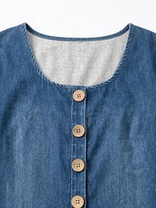 LUMIGAL Jumpsuit Kasual Wanita Motif Denim, Warna Biru Musim Gugur, Cocok untuk Liburan. - Biru - View 3