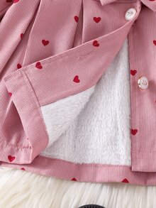 SHEIN Vintaside Kids 女嬰毛領3D蝴蝶結風衣外套，秋冬粉色愛心印花3D蝴蝶結毛裏領可愛風衣，女童冬季保暖外套 - 粉色 - 查看 8