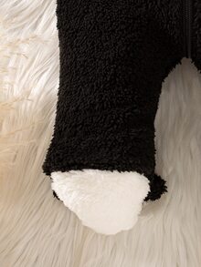 SHEIN 新生兒連帽連身衣 可愛黑白熊貓刺繡圖案 親膚舒適嬰兒爬行服 - 黑與白 - 查看 5