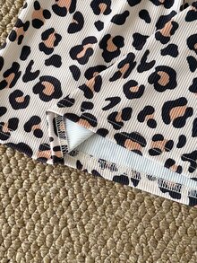 SHEIN Heart/Leopard Print Knit Ruffle Girls 4-Piece Set, Baby Girl Leopard & Mini Heart Print Outfit, Flutter Sleeve Long Sleeve Top + Straight Leg Pants, Ruffle Baby Girl Set - Multicolor - View 6