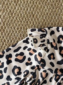 SHEIN Heart/Leopard Print Knit Ruffle Girls 4-Piece Set, Baby Girl Leopard & Mini Heart Print Outfit, Flutter Sleeve Long Sleeve Top + Straight Leg Pants, Ruffle Baby Girl Set - Multicolor - View 5