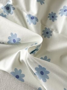 SHEIN Cream & Light Blue Ditsy Daisy Floral Ruffle Set, Baby Girl Viral Cottagecore Outfit, Flutter Sleeve Long Sleeve Top + Straight Leg Pants, Sweet Casual Style For Spring/Autumn, 0-3 Years - Blue - View 6