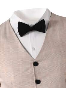 Teenager 2026 Khaki Plaid Suit Set: Sleeveless Vest + Trousers, Gentleman Style For Daily Wear, Back To School, Performance, Wedding, Christmas - Khaki - View 7