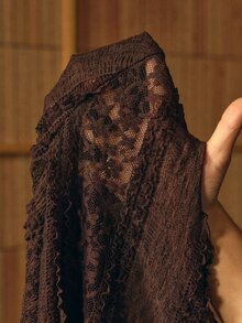 MOTF STUDIO ASYMMETRICAL LACE PATCHWORK LONG SLEEVE T-SHIRT - Coffee Brown - View 8