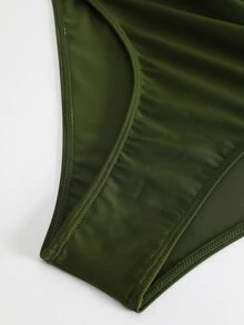 Swim Vcay Women's One-Piece Drawstring Deep V-Neck Wire-Free Bikini Swimsuit - Army Green - View 4