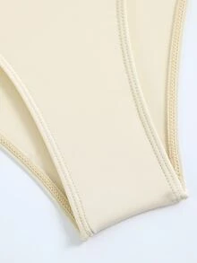 Swim Vcay 女款一件式抽繩深V領無鋼圈比基尼泳衣 - 米色 - 查看 7