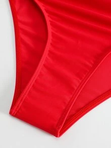 Costavie Women's One-Piece Drawstring Bikini Deep V Neck Wire-Free Tank One-Piece Swimsuit - Red - View 6