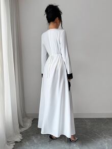 SHEIN Raffinéa 新款優雅通勤風收腰不對稱蕾絲拼接女款長洋裝 - 白色 - 查看 2