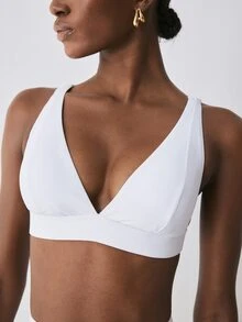 YARNWELL Women's Solid Color Bikini Top, Suitable For Summer Vacation And Beach Party White Sexy Basic Wide Edge Sport Style - White - View 8
