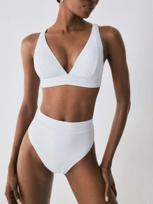 YARNWELL Women's Solid Color Bikini Top, Suitable For Summer Vacation And Beach Party White Sexy Basic Wide Edge Sport Style - White - View 4