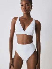 YARNWELL Women's Solid Color Bikini Top, Suitable For Summer Vacation And Beach Party White Sexy Basic Wide Edge Sport Style - White - View 9