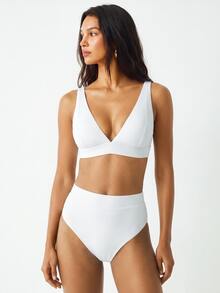 YARNWELL Women's Solid Color Bikini Top, Suitable For Summer Vacation And Beach Party White Sexy Basic Wide Edge Sport Style - White - View 10