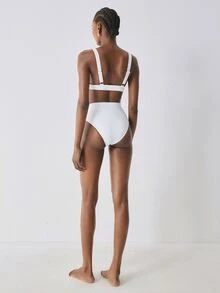 YARNWELL Women's Solid Color Bikini Top, Suitable For Summer Vacation And Beach Party White Sexy Basic Wide Edge Sport Style - White - View 6