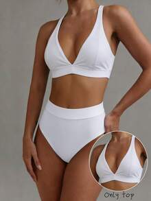 YARNWELL Women's Solid Color Bikini Top, Suitable For Summer Vacation And Beach Party White Sexy Basic Wide Edge Sport Style - White - View 7